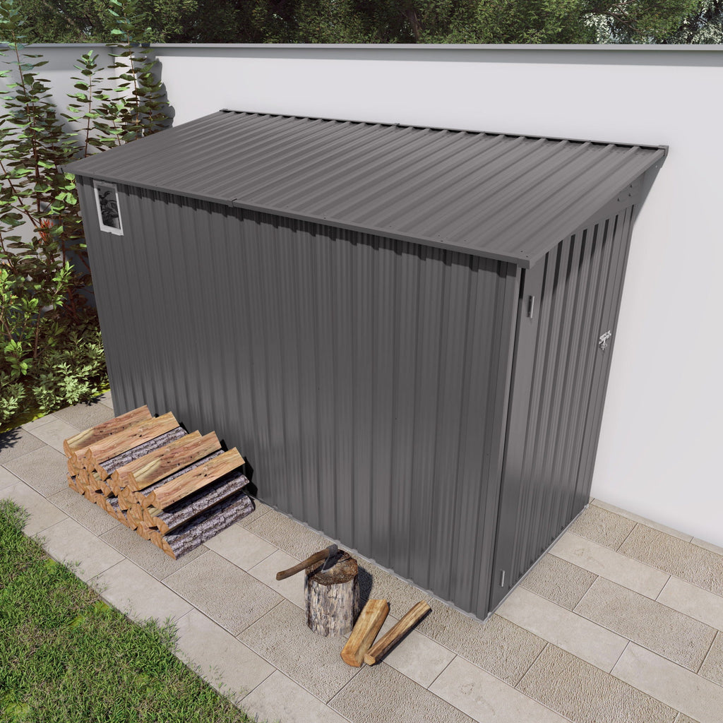 Lean To Shed With Windows, Tool House With Sloping Roof With 2 Vents And 1 Side Open Door For Backyard - Gray