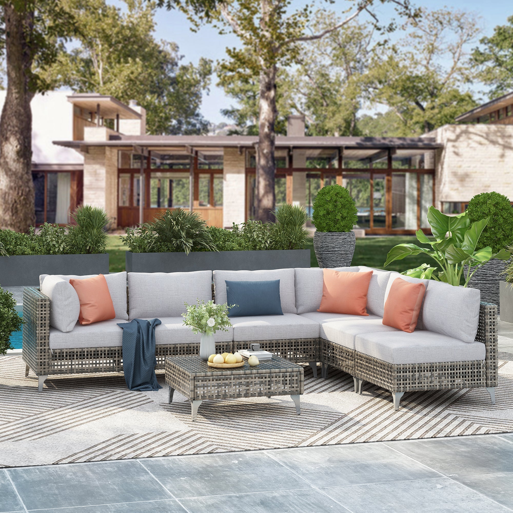 K&K 7-Piece Wicker Patio Furniture Set