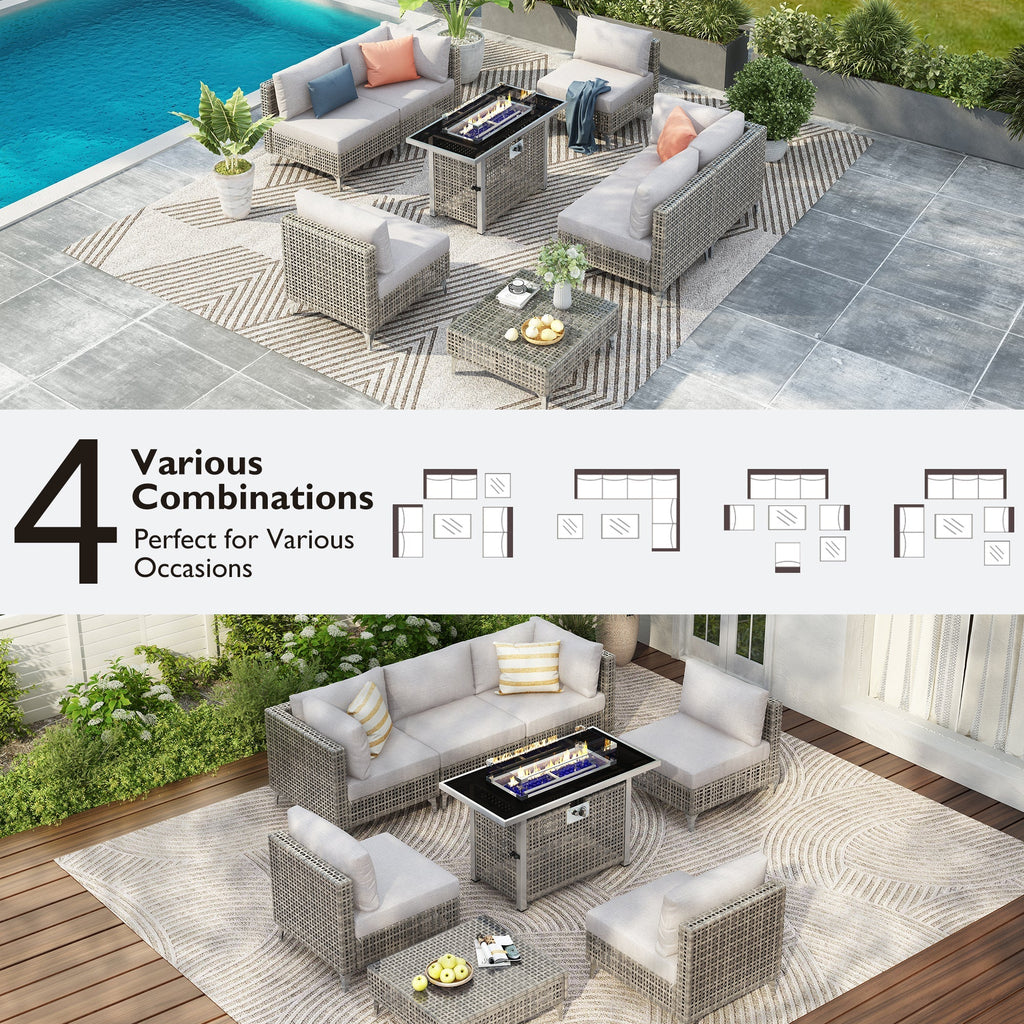 K&K Patio 8-Piece Patio Furniture Set with 43" Fire Pit Table