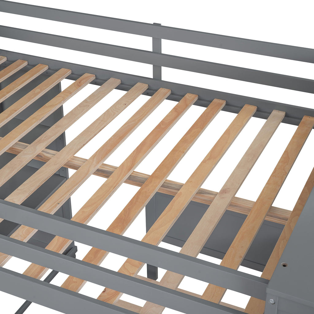 Loft Bed With A Twin Size Standalone Bed, Shelves, Desk, And Wardrobe