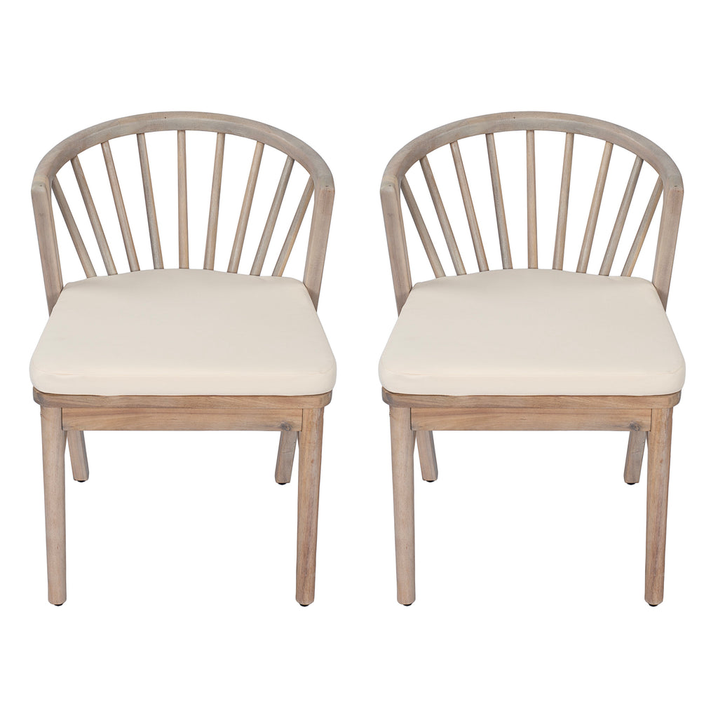 Outdoor Dining Chairs Set of 2 with Acacia Wood and Cream Washable Cushions