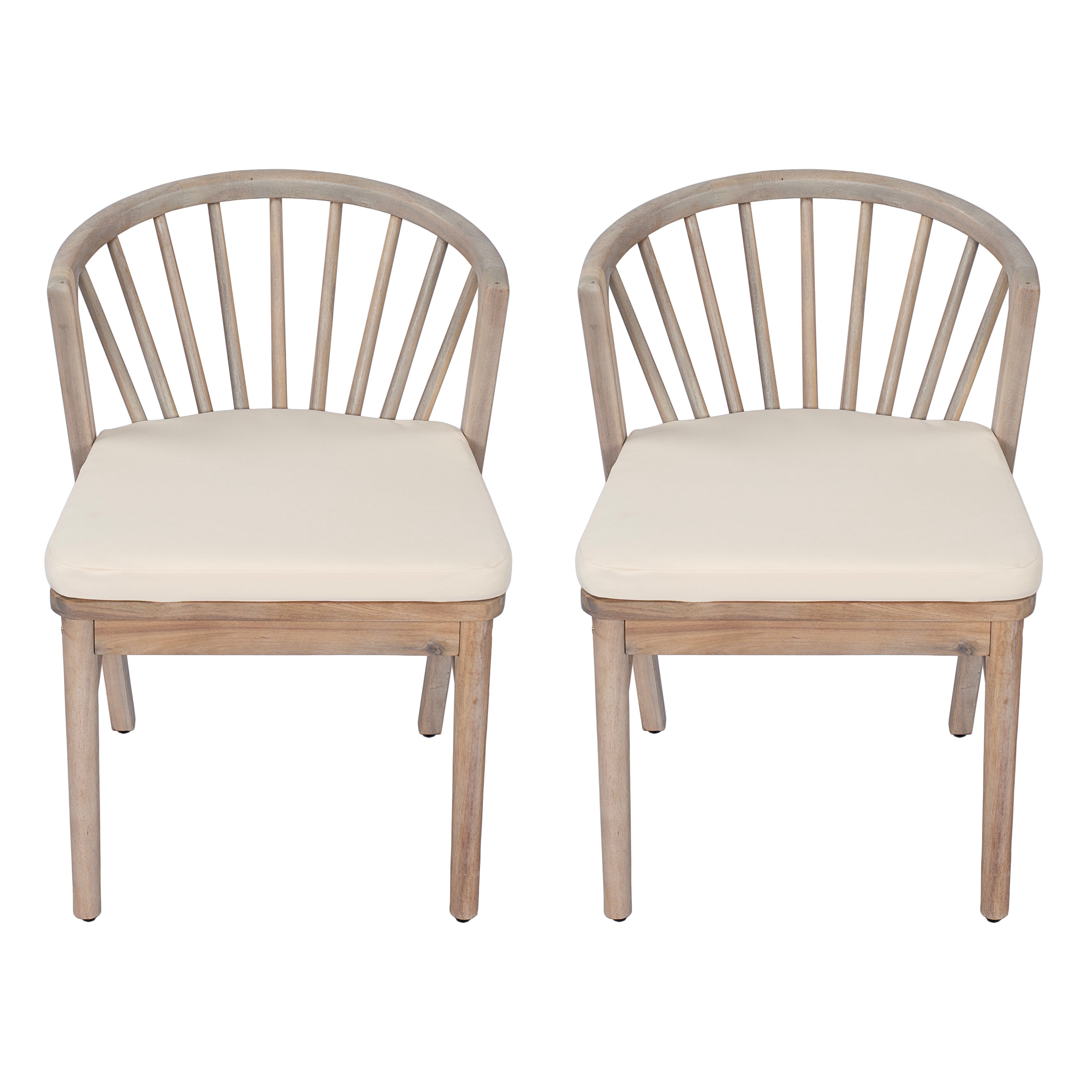Outdoor Dining Chairs Set of 2 with Acacia Wood and Cream Washable Cushions