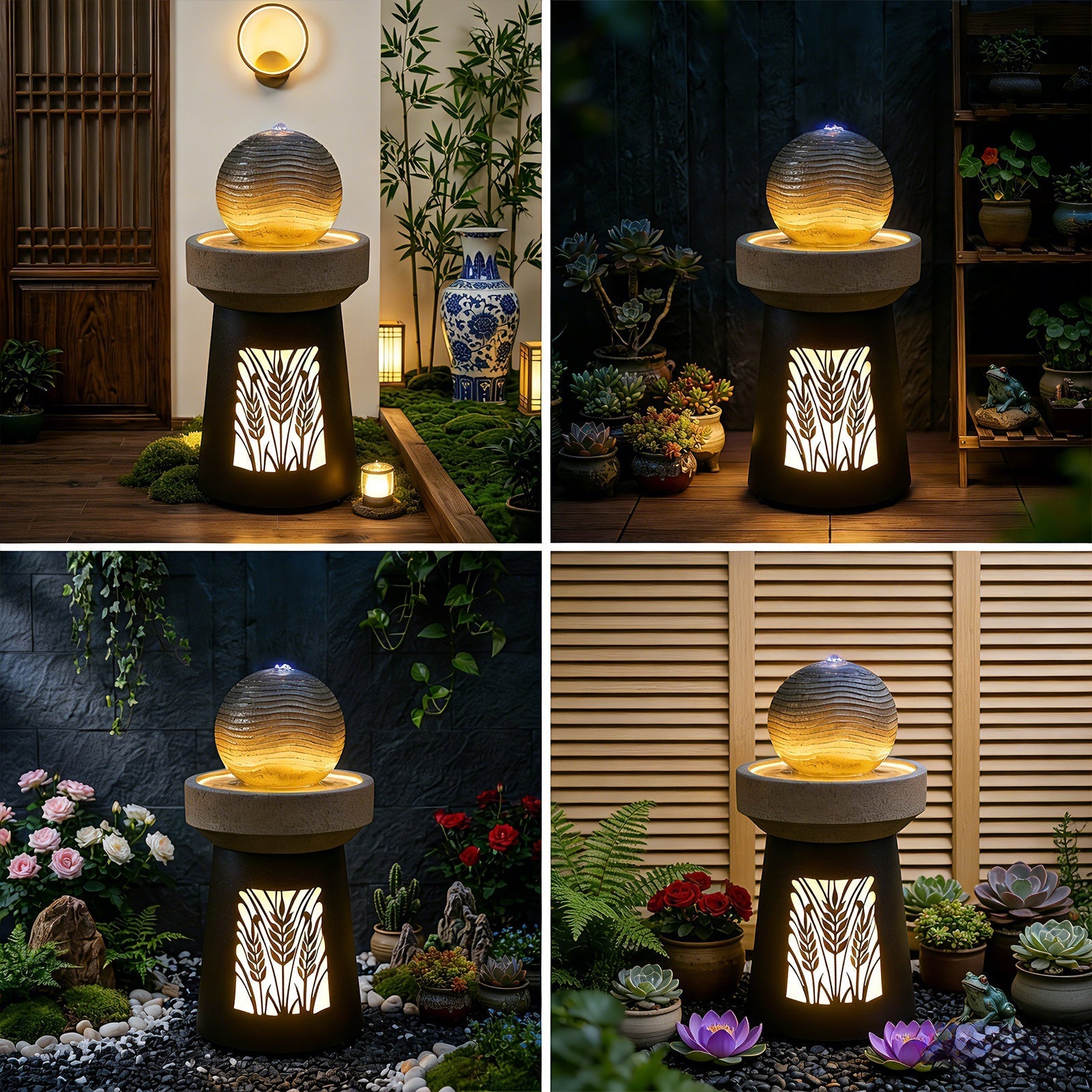 Outdoor Garden Lantern Light with Warm LED Leaf Silhouette