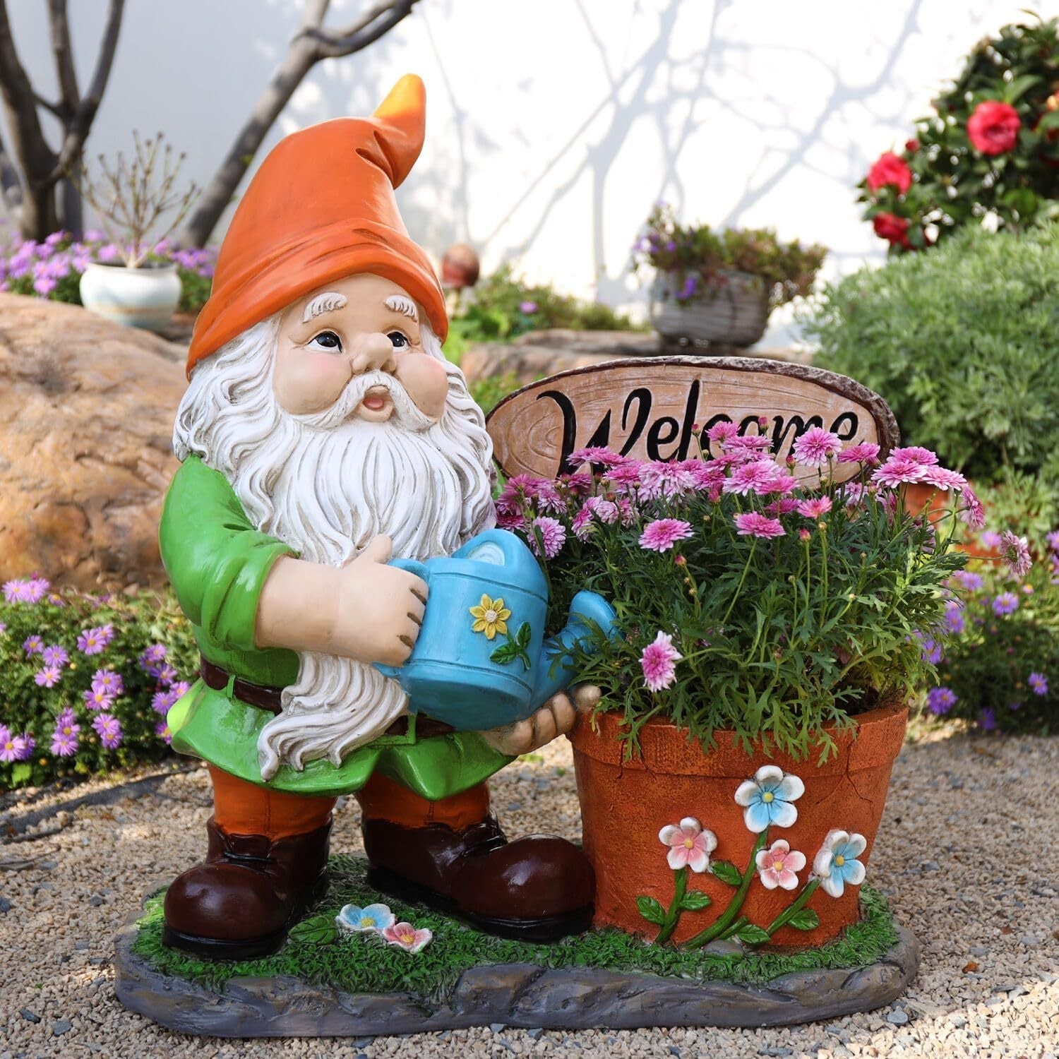Outdoor Garden Sculpture Gnome Flower Pot Planter