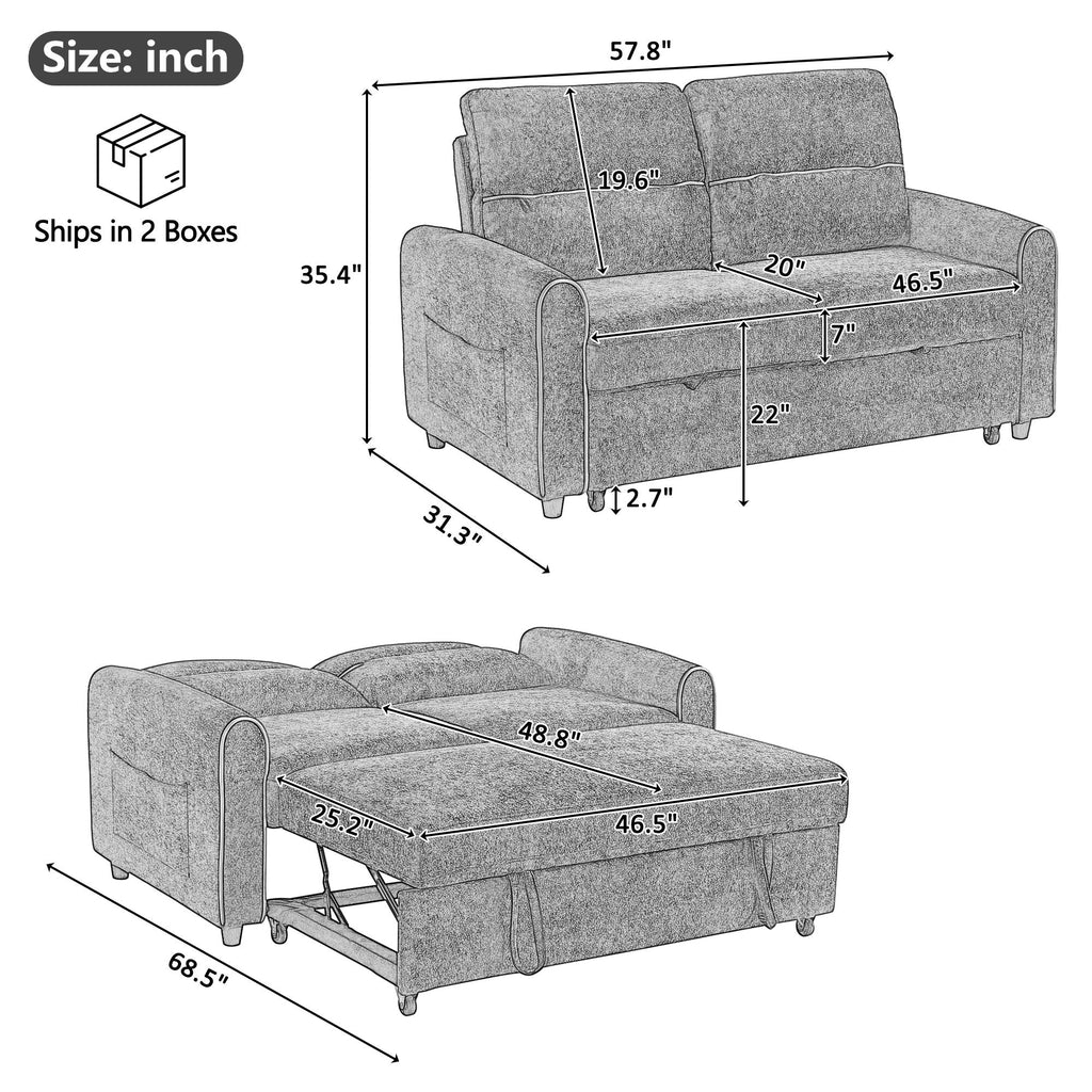 Pull Out Sofa Bed With Adjustable Backrest And USB Charging Ports