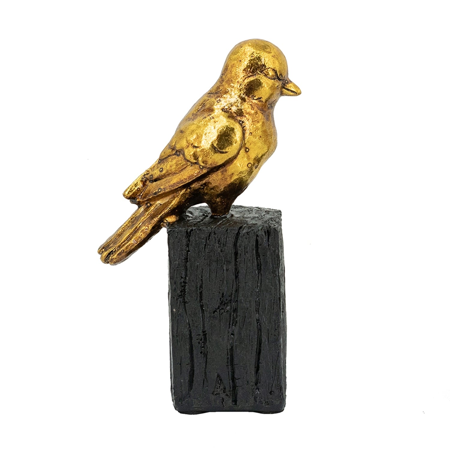 Gold Resin Songbird Sculpture on Black Faux Branch