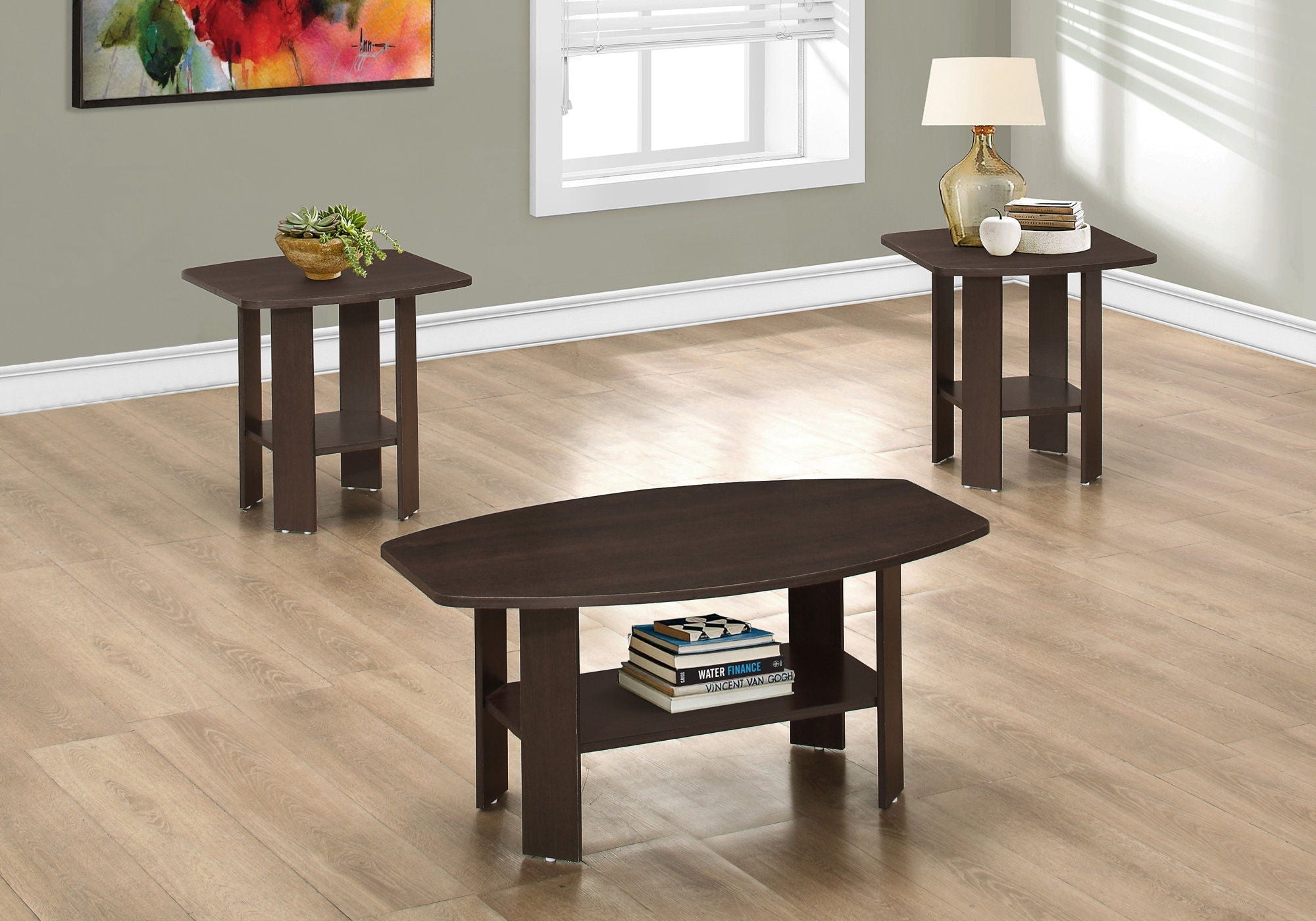 3-Piece Transitional Espresso Table Set for Living Room