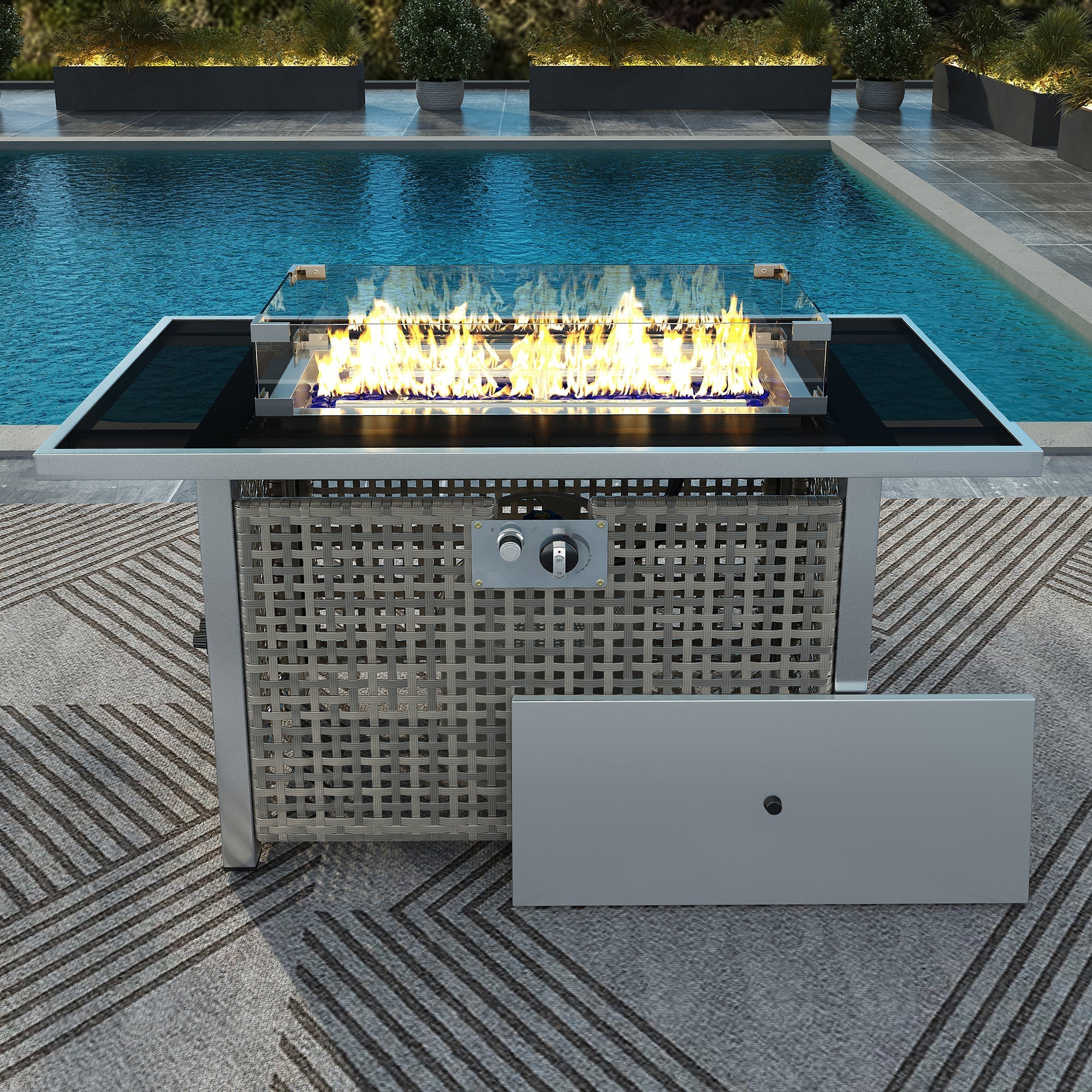 K&K 43' Propane Gas Fire Pit Table, Grey