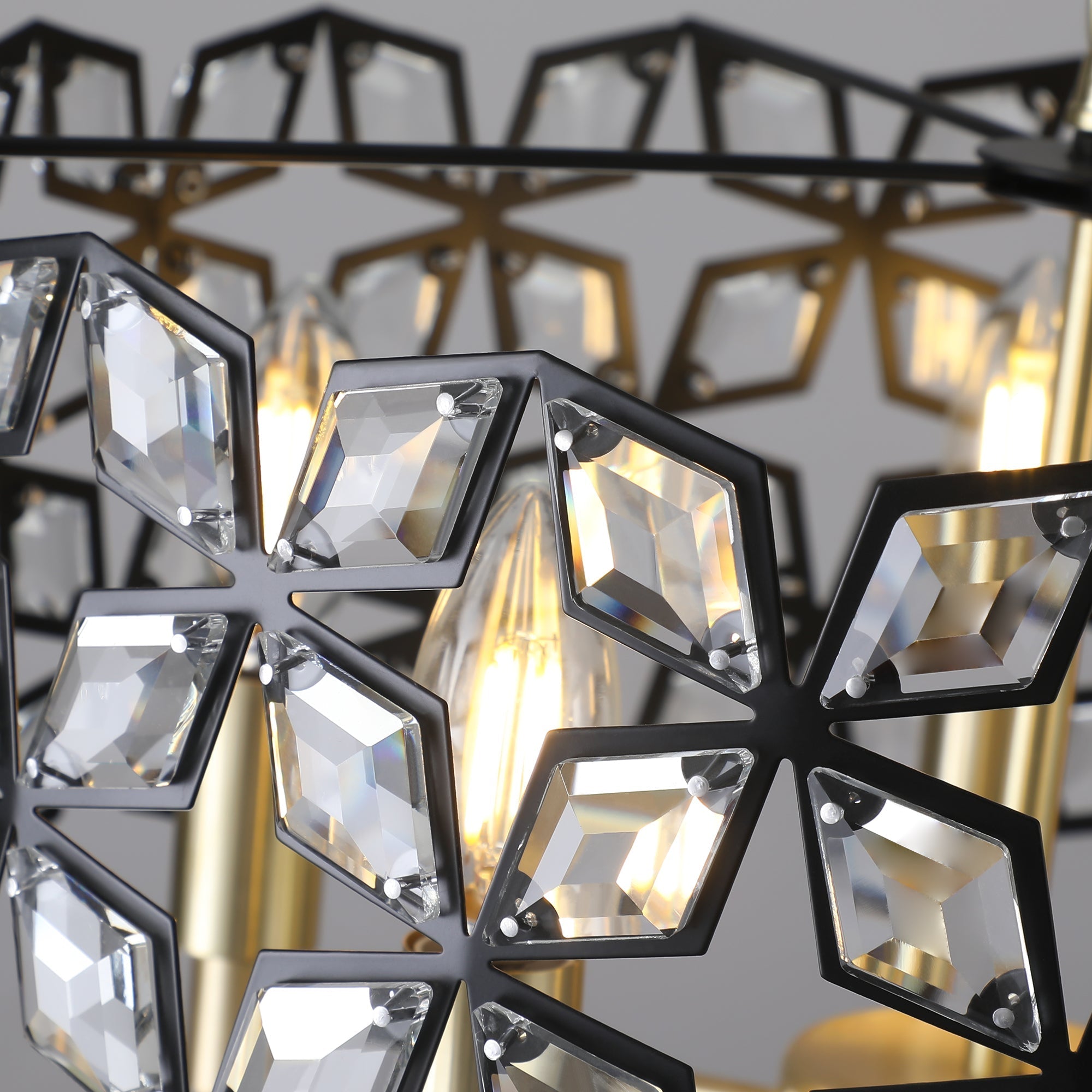 19" Geometric Crystal and Black Gold Round Pendant Chandelier
