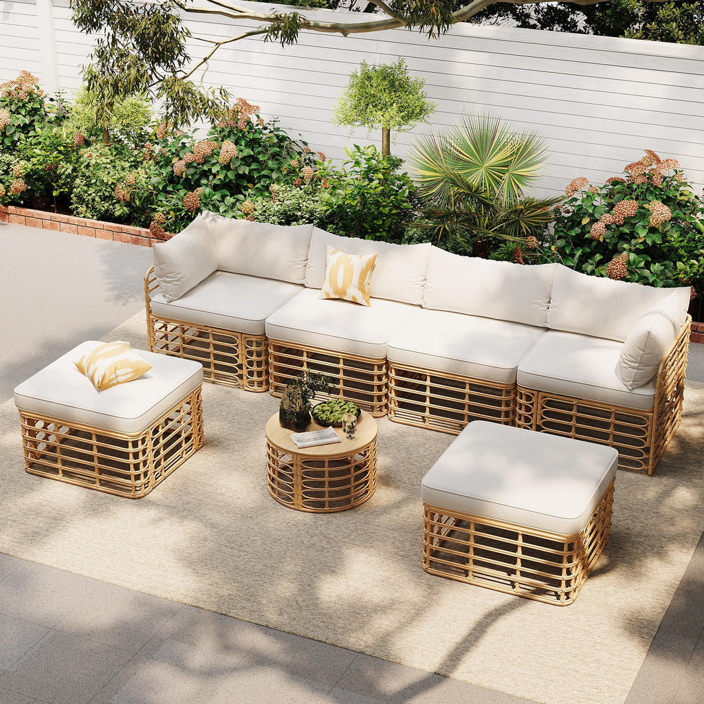 All-Weather 7-Piece Rattan Outdoor Sectional Sofa Set