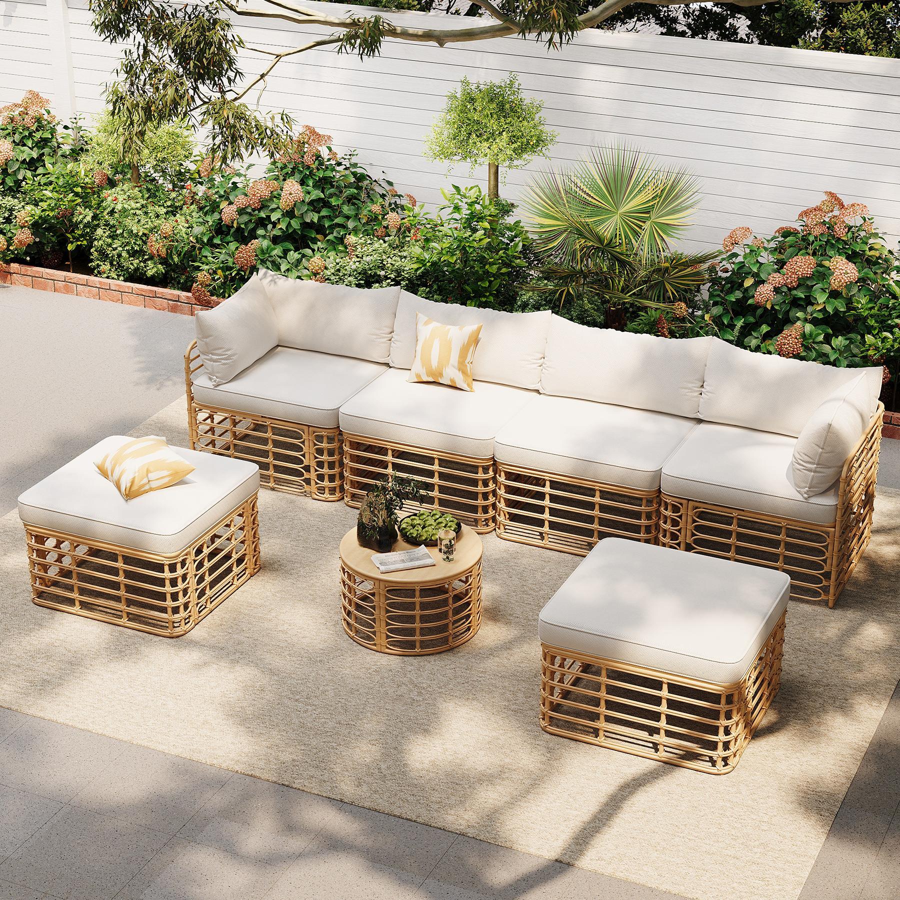 All-Weather 7-Piece Rattan Outdoor Sectional Sofa Set