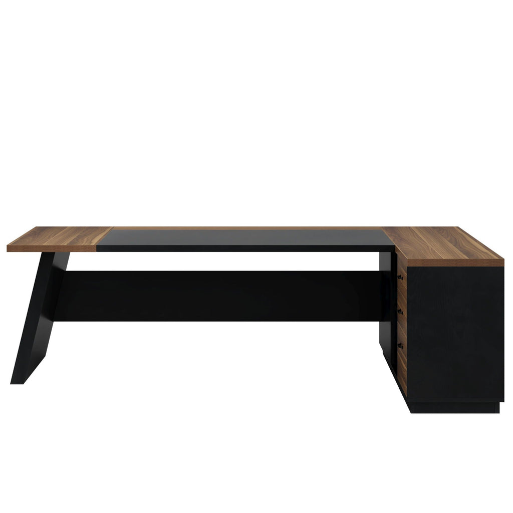 L-Shaped Executive Desk With File Cabinet & Drawers