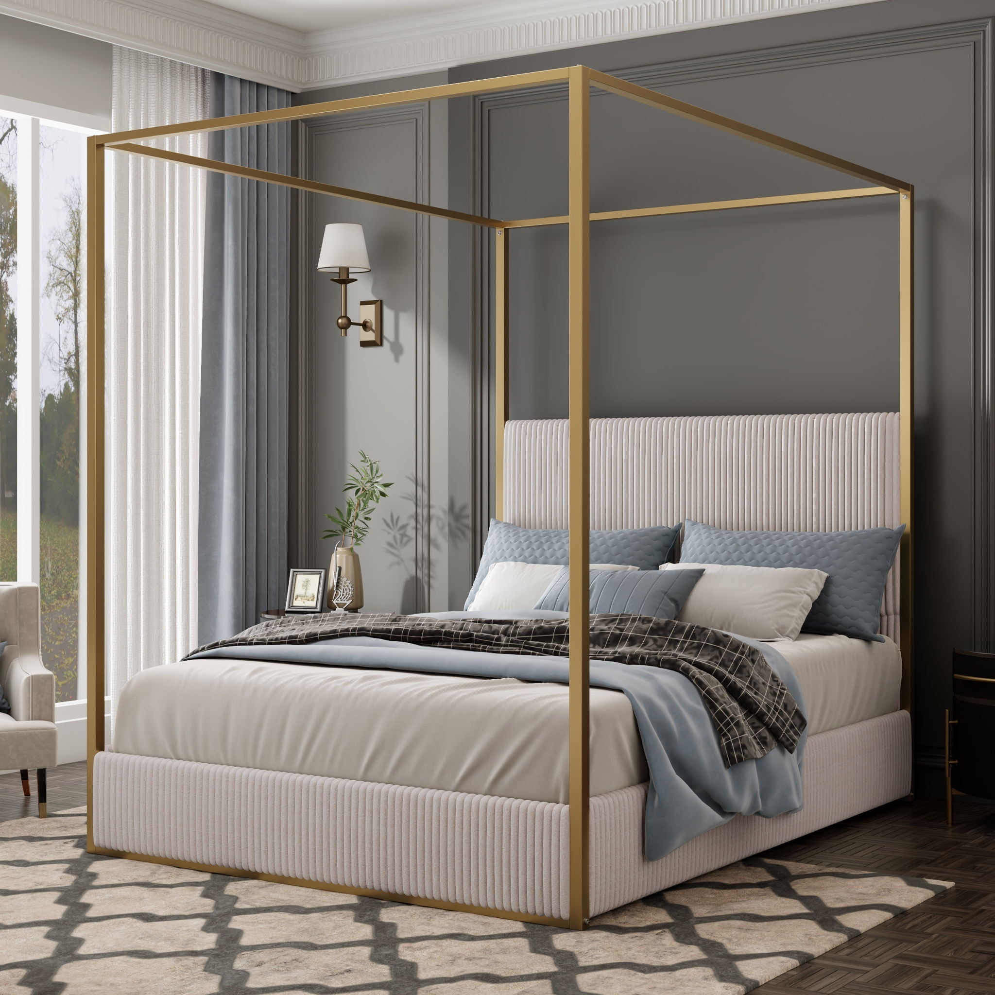 Luxury Canopy Bed With Upholstered Headboard