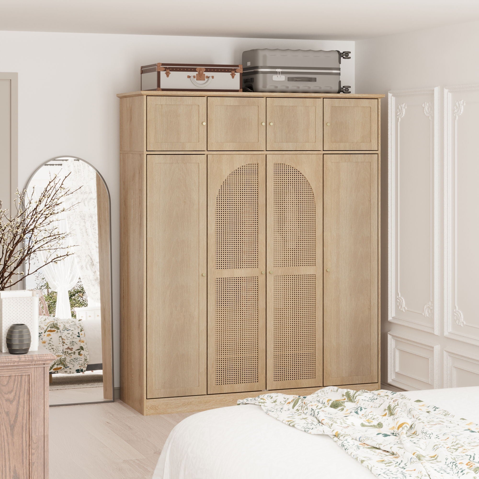 8 Door Armoire Wardrobe with Adjustable Shelves and Hanging Rod