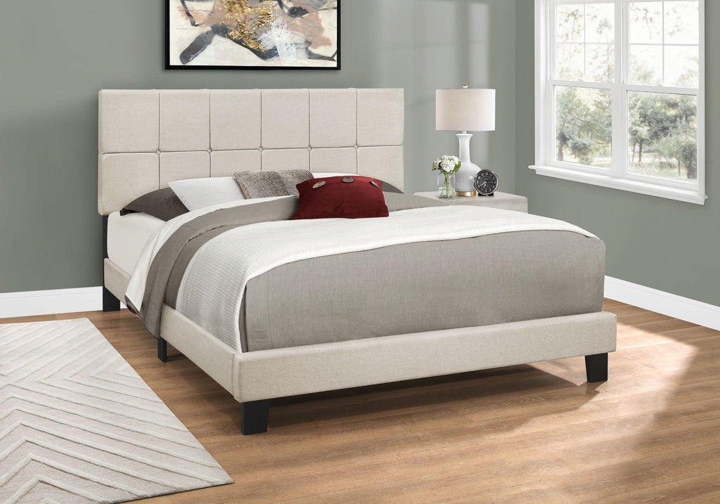 Queen Size Upholstered Bed, Transitional - Beige