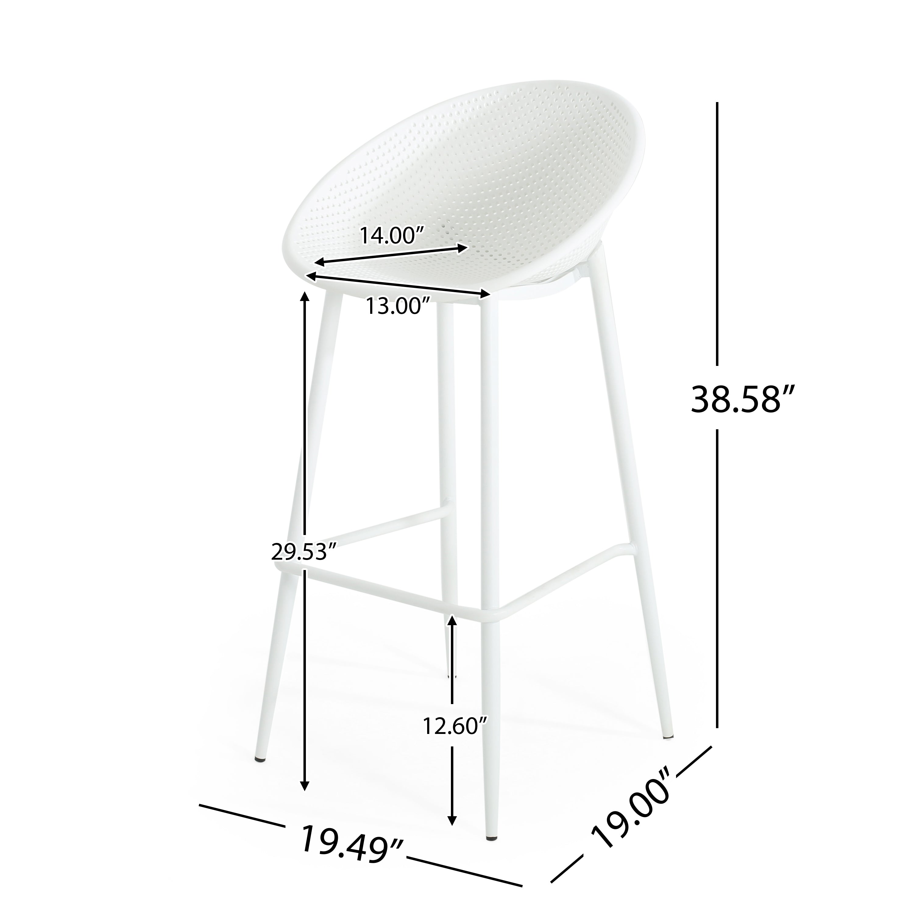 Modern Gable Outdoor Barstool Set of 2 in White