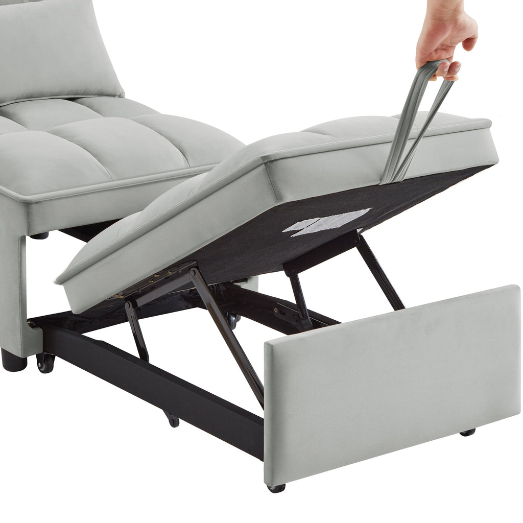 4 in 1 Multi-Function Single Sofa Bed with Storage Pockets Gray