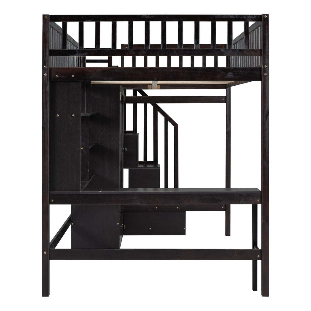 Loft Bed With Bookshelf, Drawers, Desk, And Wardrobe