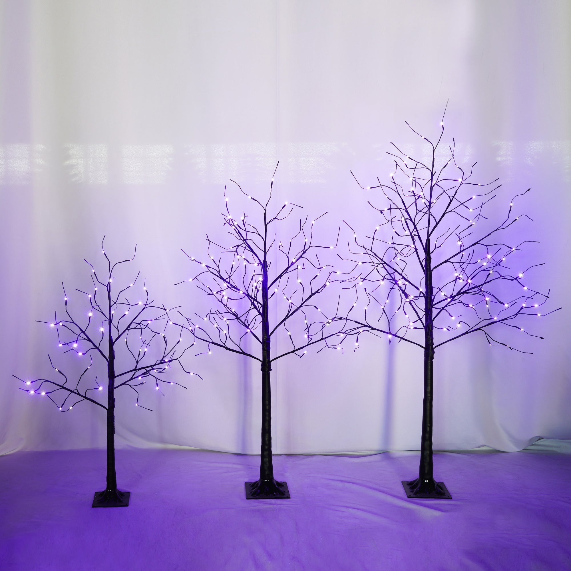 3 Pc Illuminated Halloween Tree with Purple LED Glow