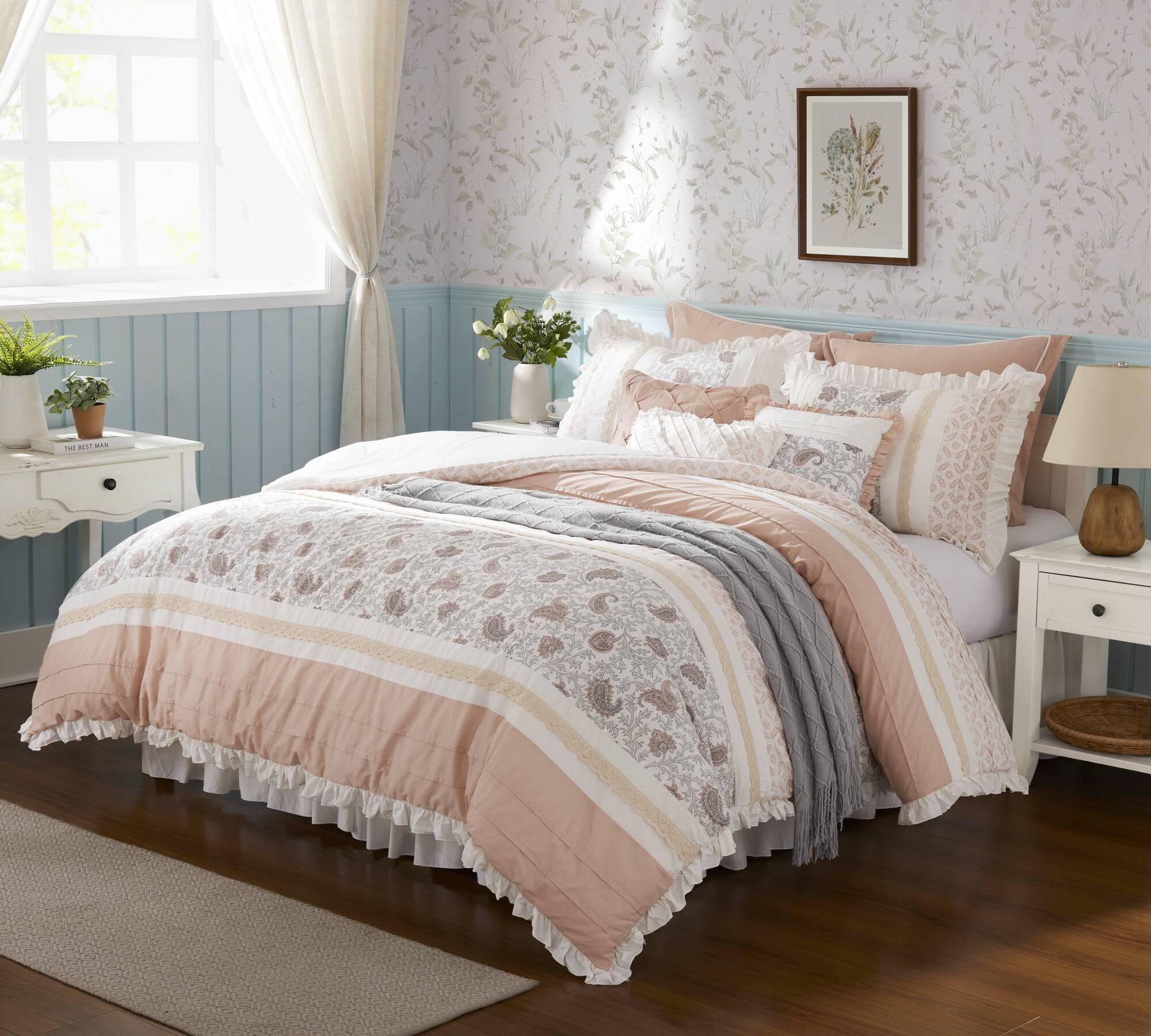 9 Piece Cotton Percale Comforter Set Blush