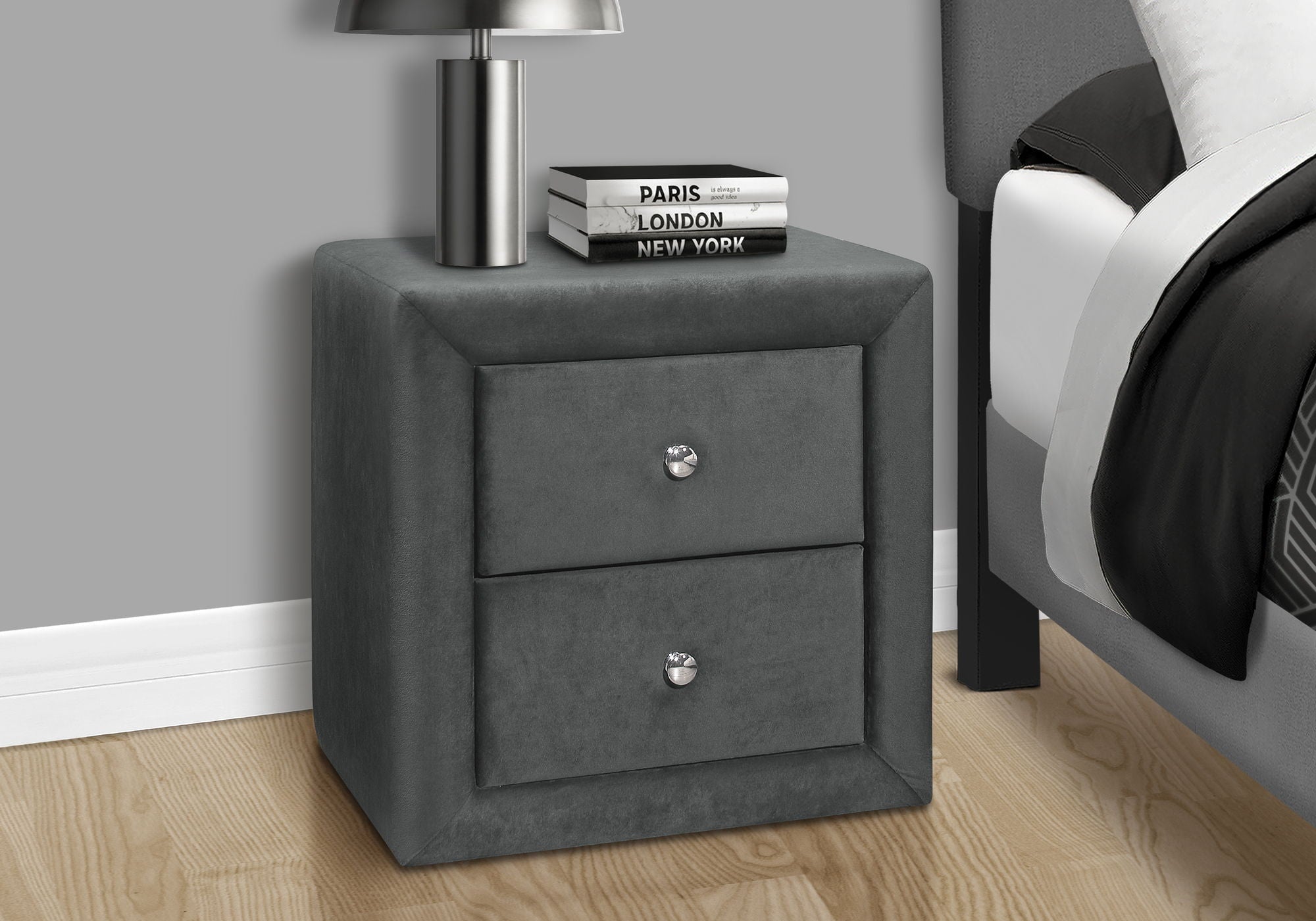 Nightstand With Storage Drawer, Upholstered, Transitional