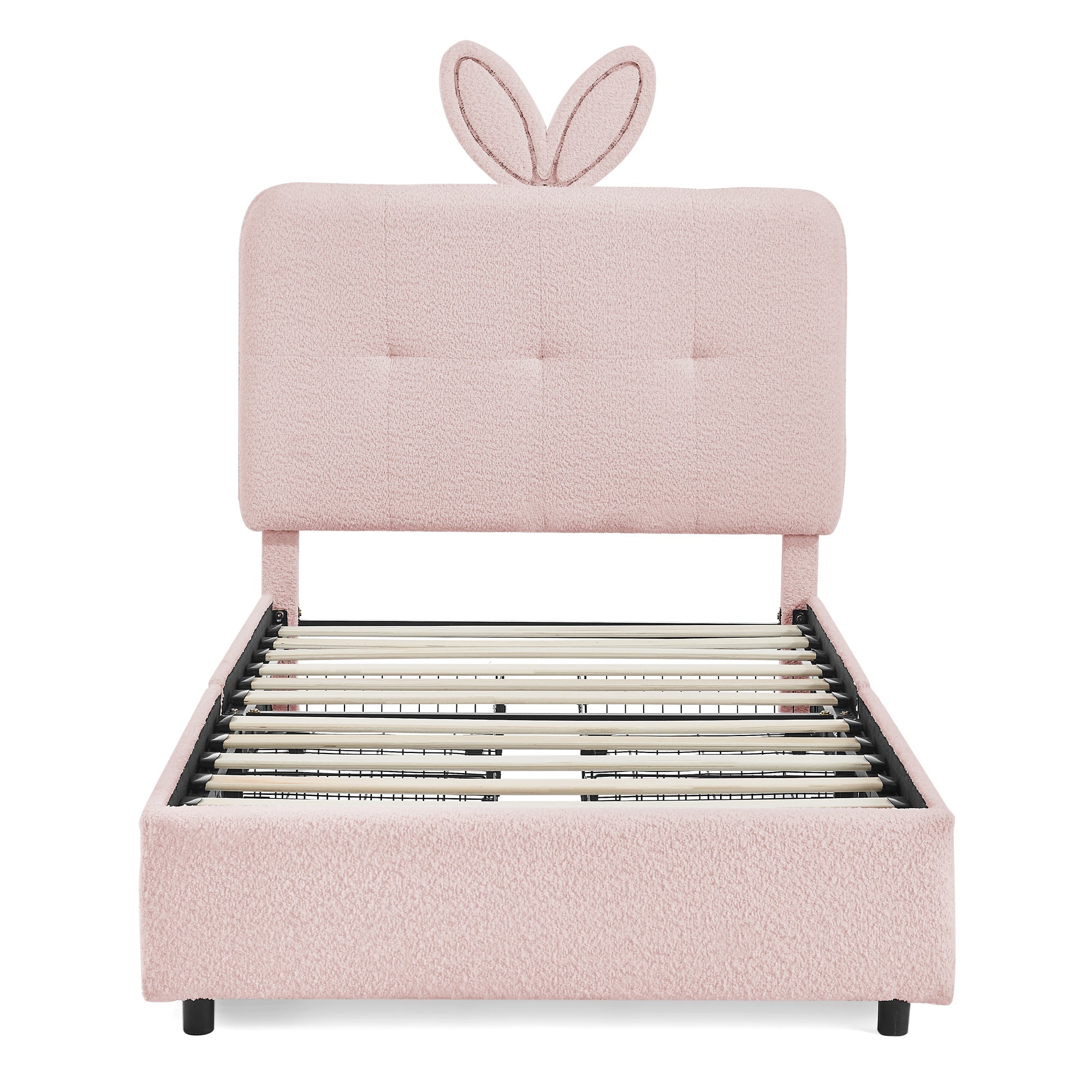 Twin Size Kids Upholstered Bed with Oversized Rabbit Ear Headboard