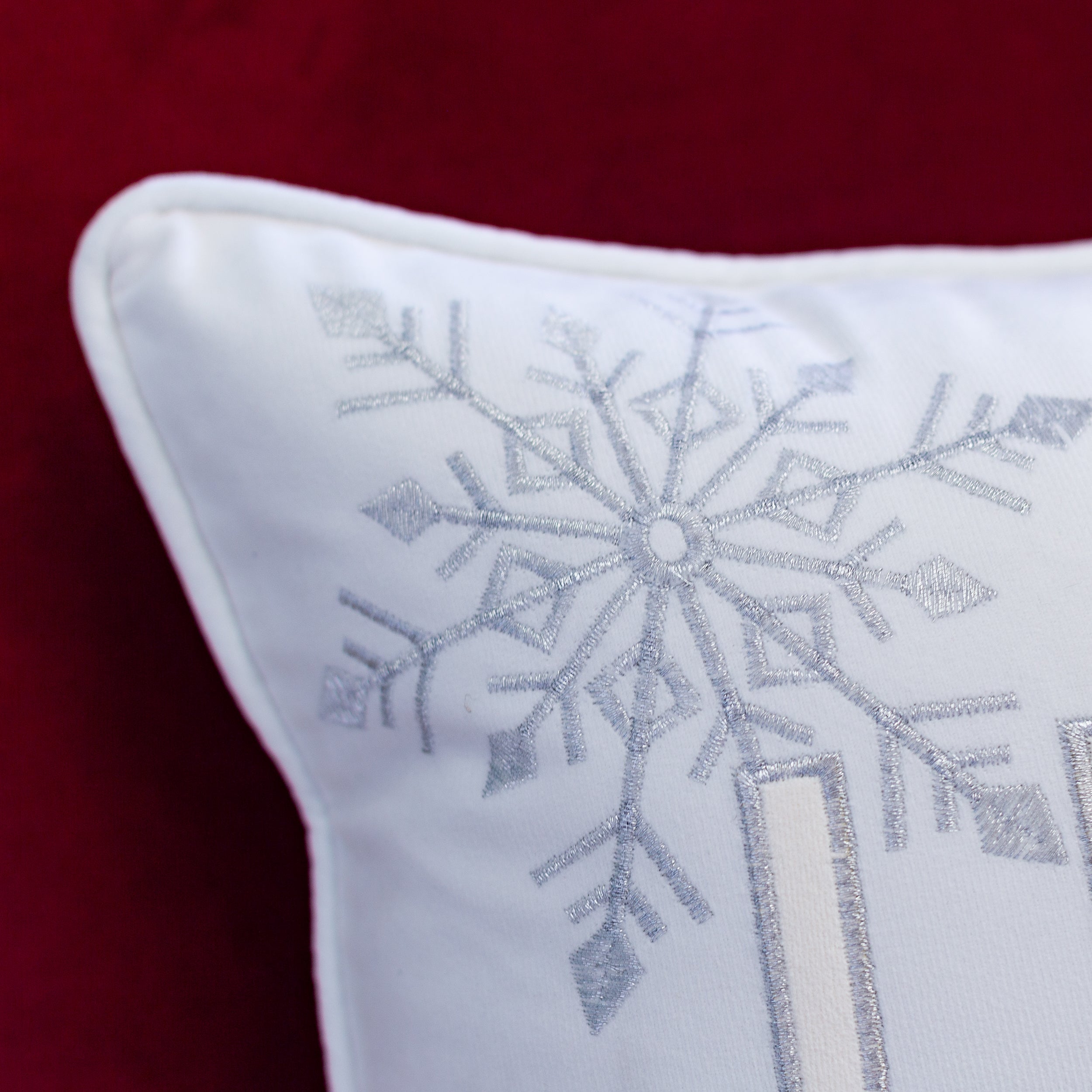 Nneka Let It Snow Ivory Velvet Lumbar Pillow with Insert 14x20