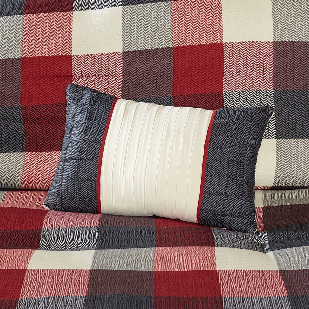 7 Piece Herringbone Comforter Set Red Cal King
