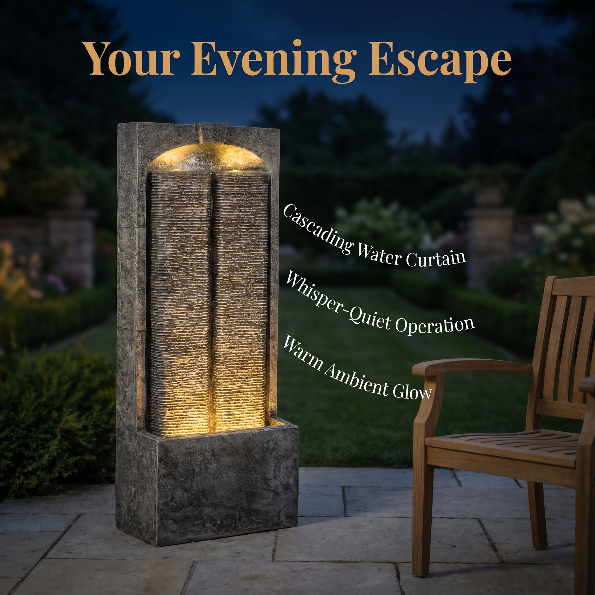 Outdoor Water Fountain Cascading LED Lights 39' H