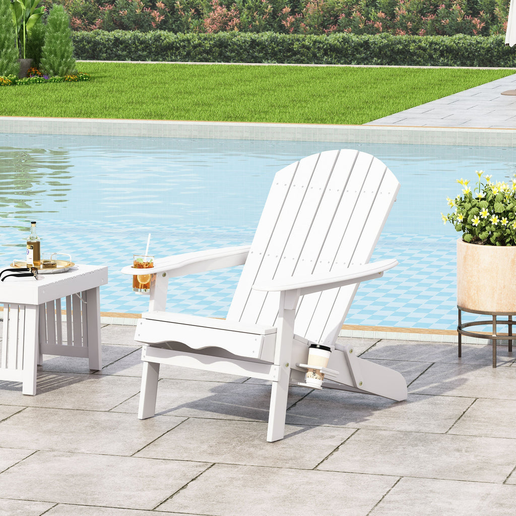 Zenithia Outdoor Foldable Adirondack Chair with 2 Cup Holders, White