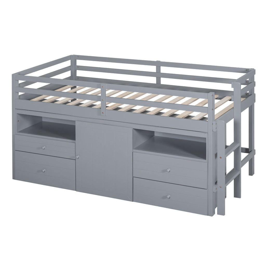 Loft Bed With 4 Drawers, Underneath Cabinet And Shelves