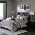 7 Piece Jacquard Comforter Set Grey Taupe King