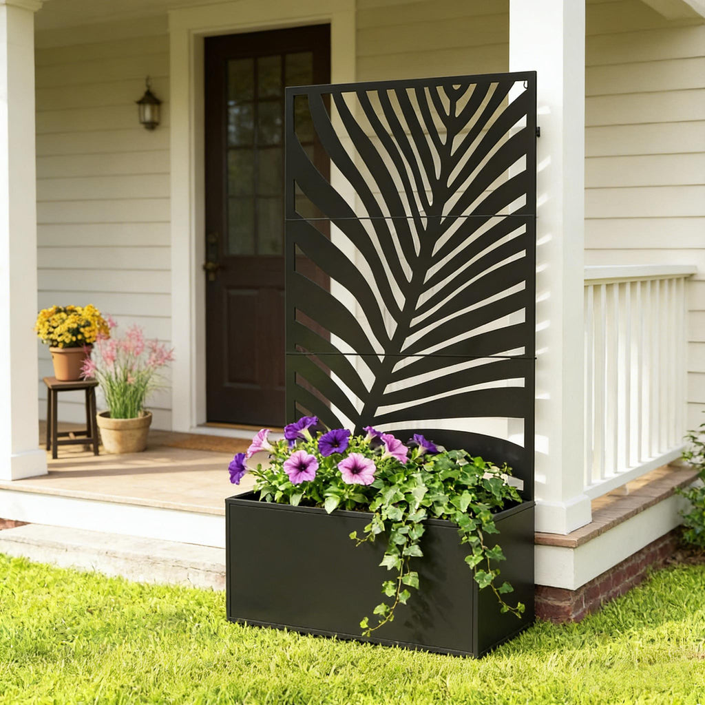 Outdoor Raised Garden Bed with Privacy Screen and Metal Planter Box