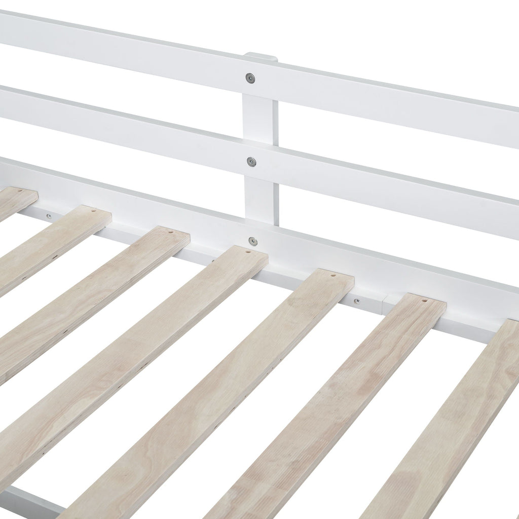 Low Loft Bed With Rolling Desk, Shelf And Drawers