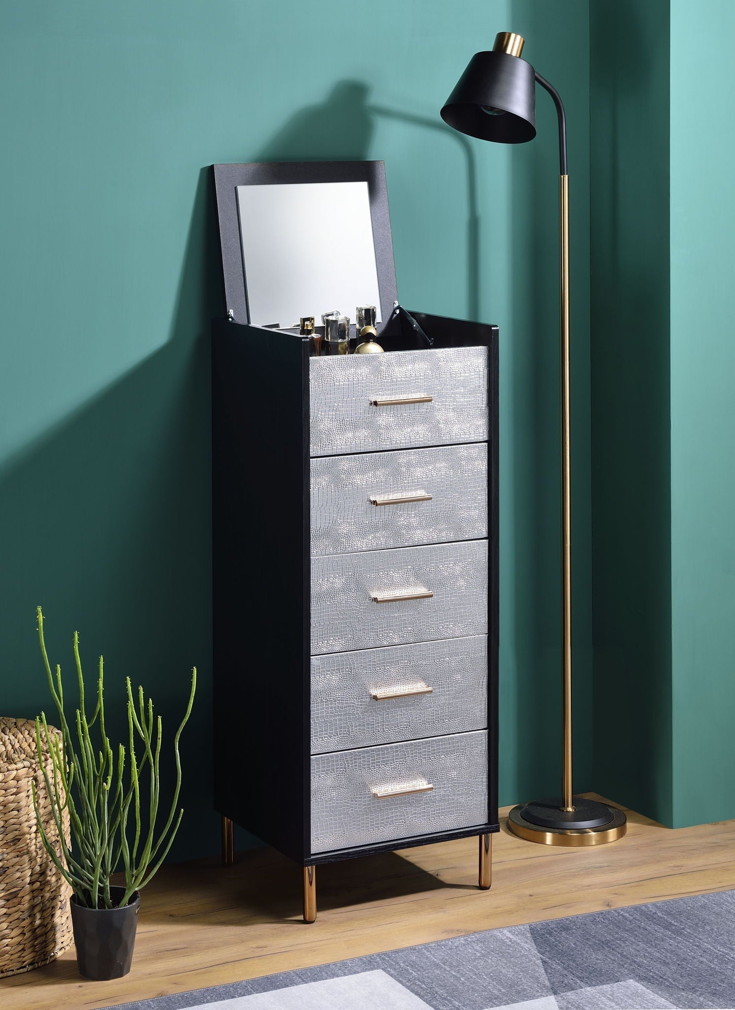 Myles Jewelry Armoire - Black / Silver / Gold