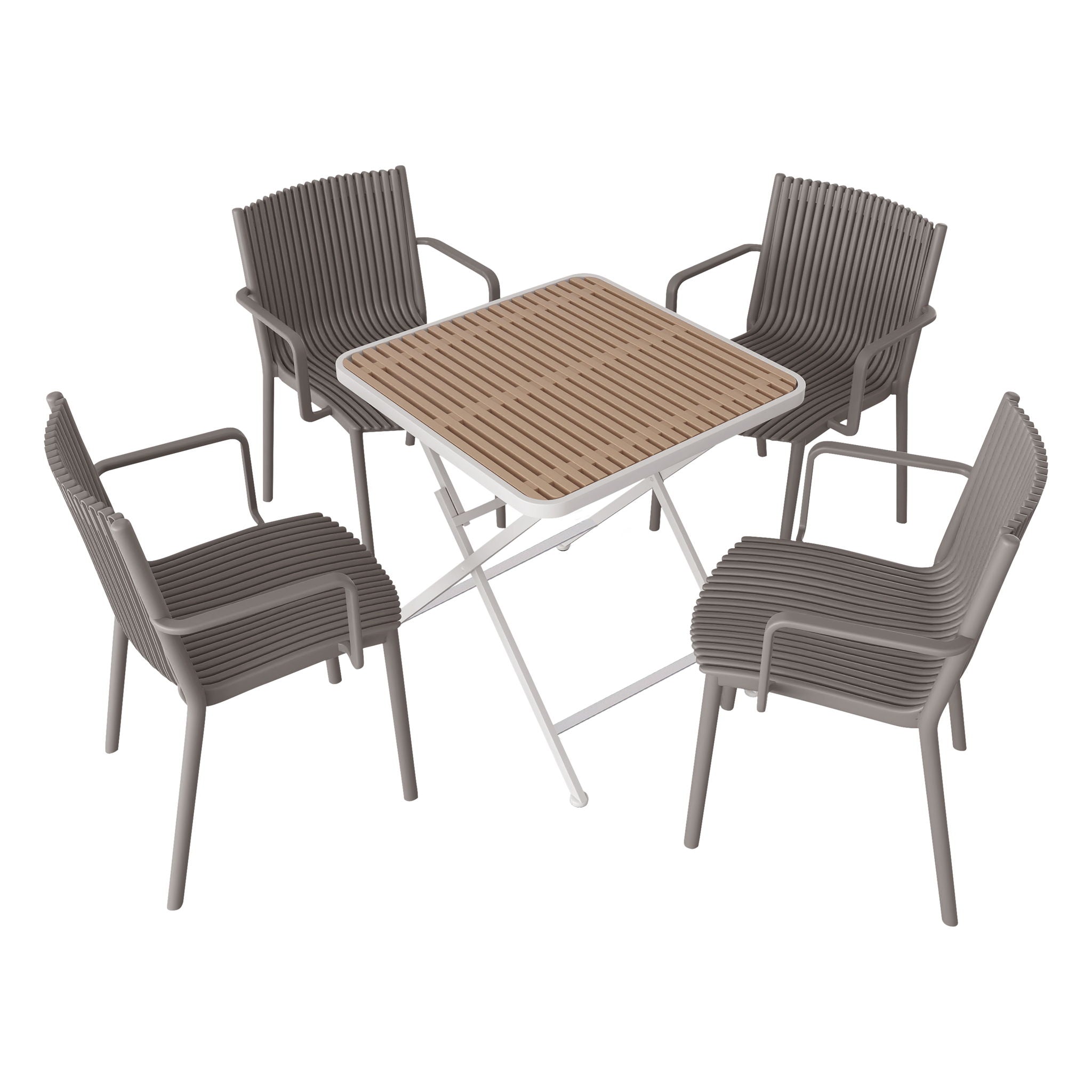 4 Modern Stackable Plastic Armchair Matched With Folding Square Table