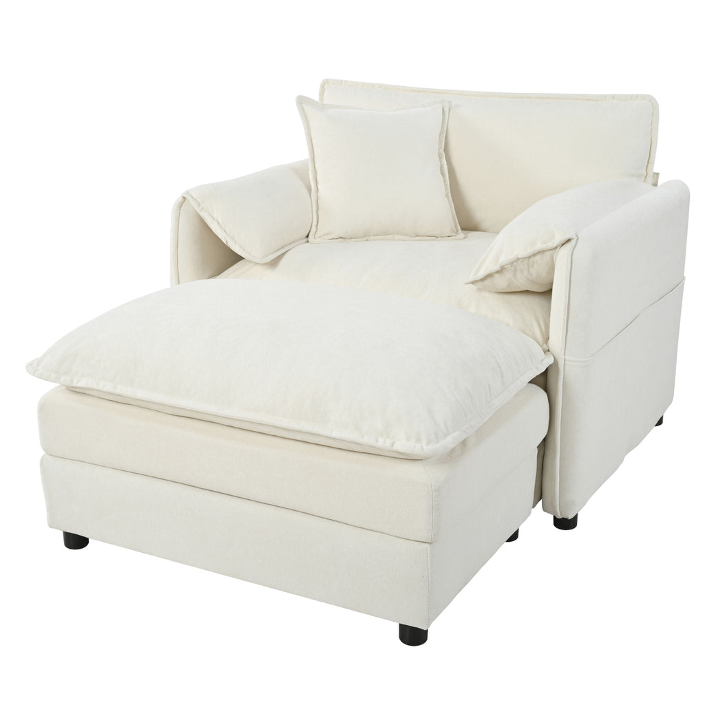 Oversized Chair With Movable Ottoman, Soft Upholstered Lounge Chair