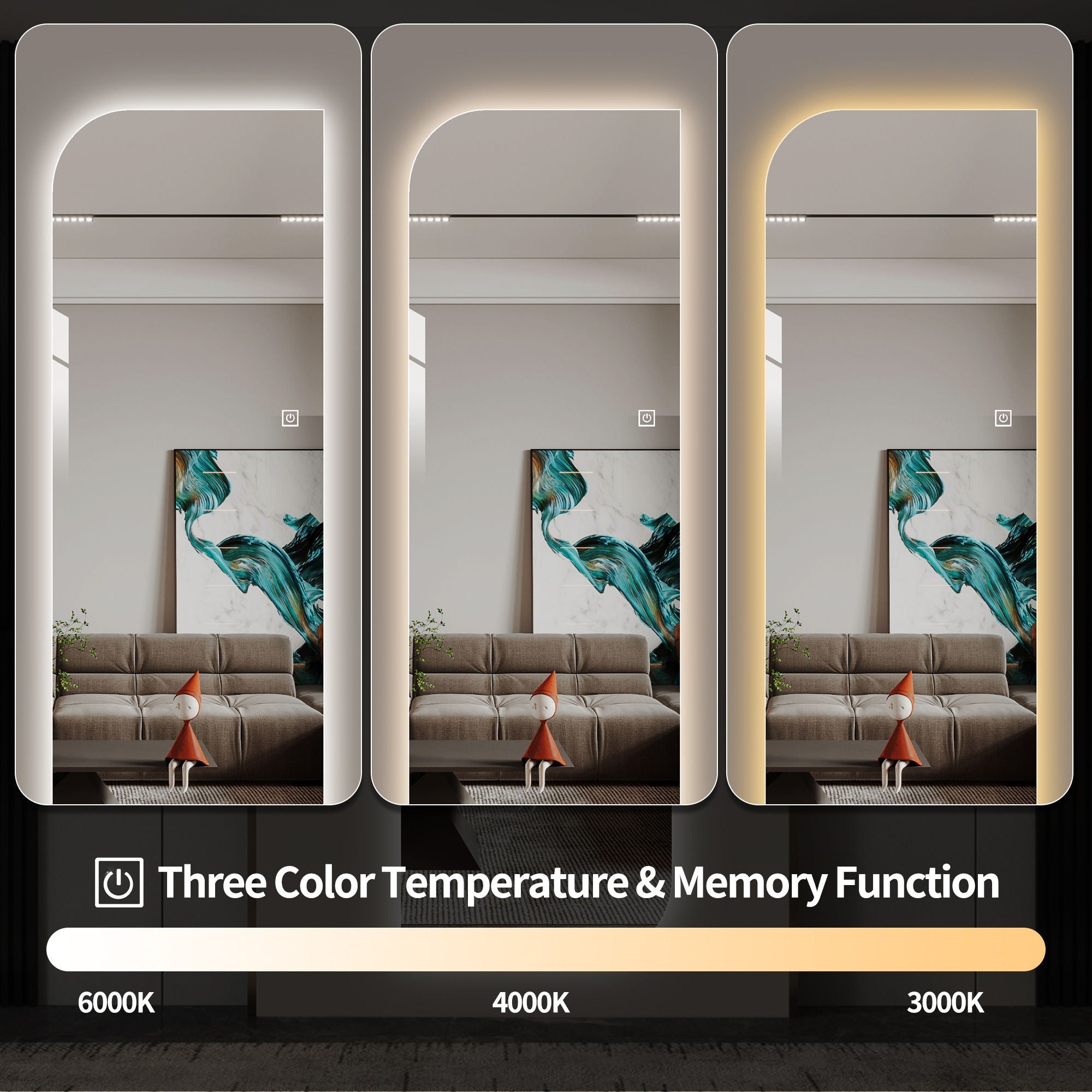Irregular Shape LED Full Length Wall Mirror With 3 Color Dimmable Lighting - Silver