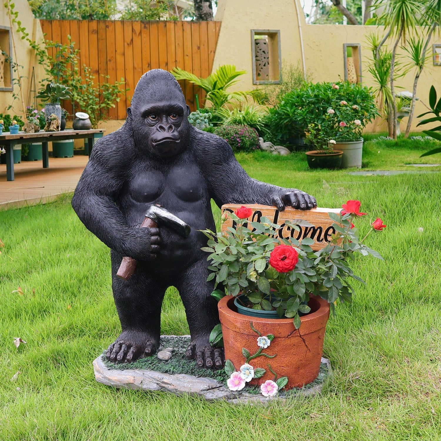 Outdoor Garden Sculpture Chimpanzee Flower Pot Planter