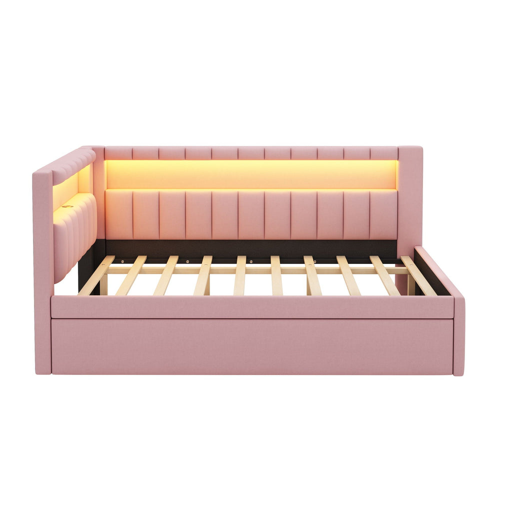 Upholstered Platform Bed With USB Ports And LED Belt