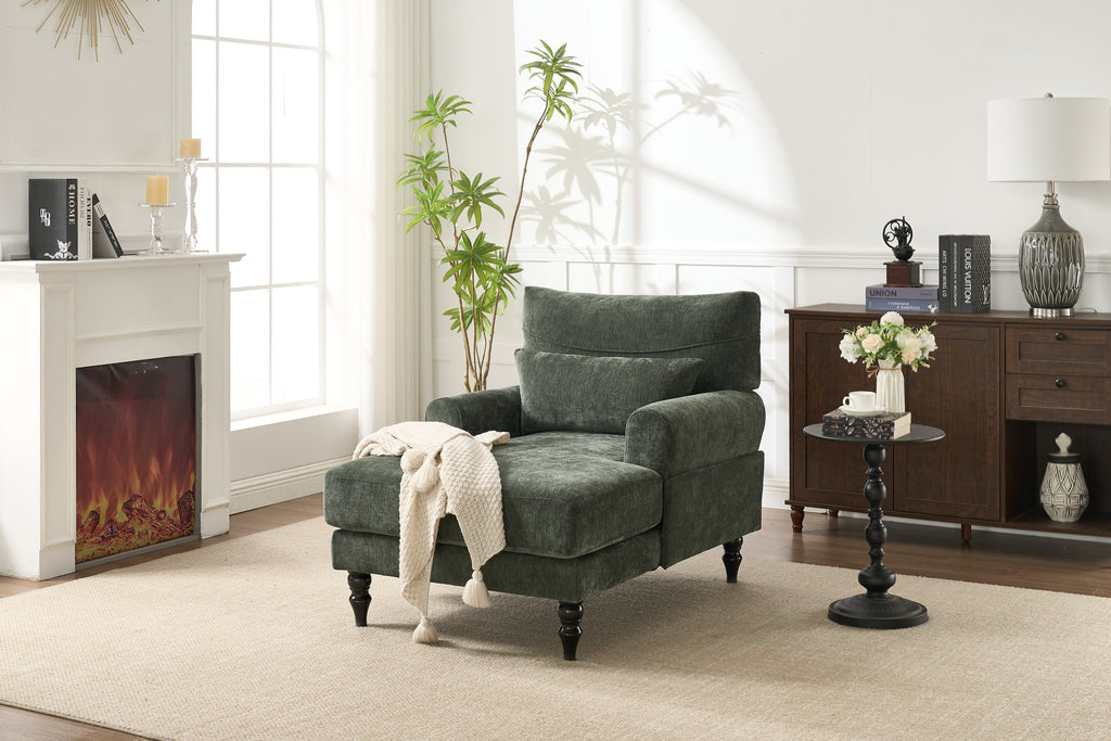 Modern Chaise Lounge Upholstered Sofa Recliner Chair in Green