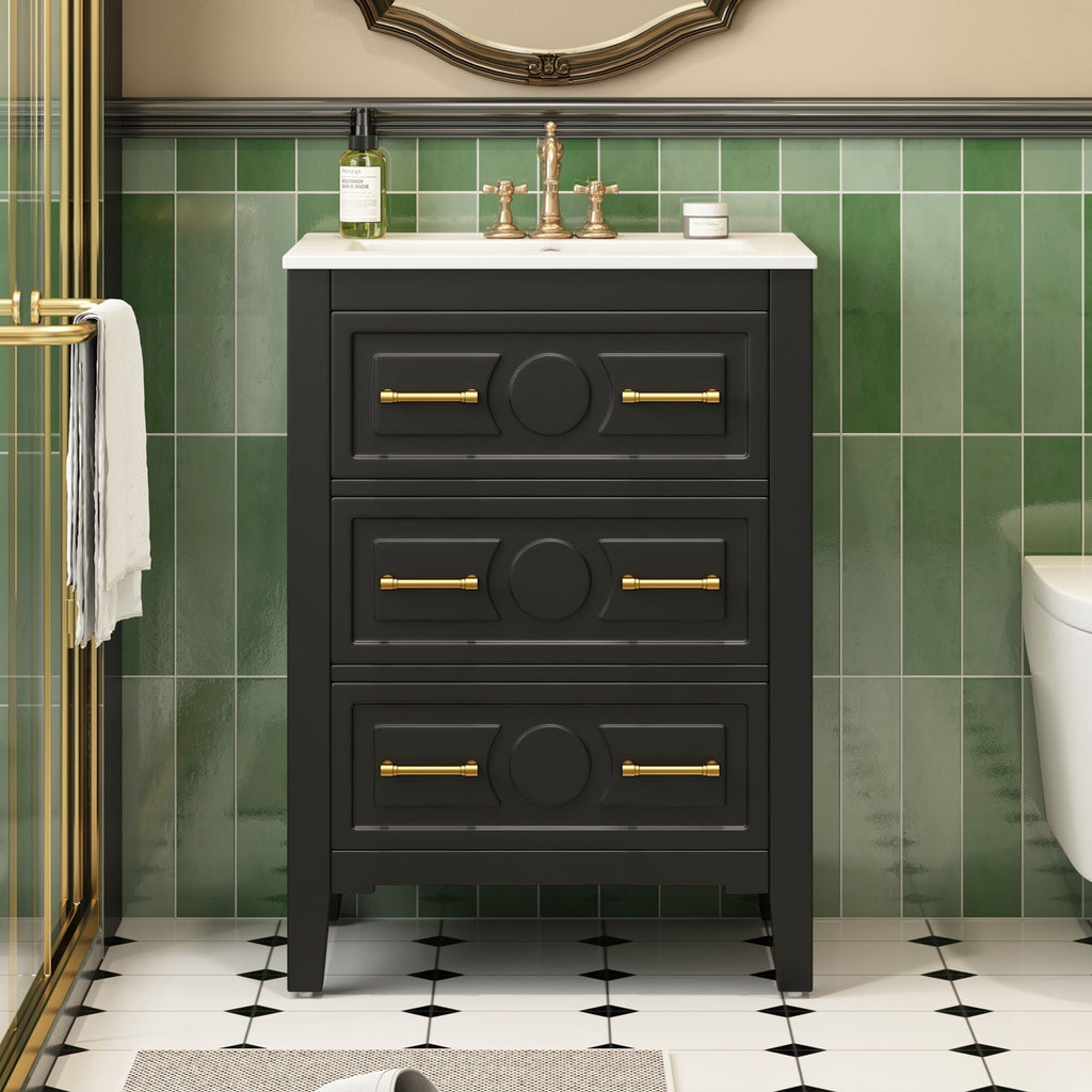 Bathroom Vanity With Sink, Free Standing 3 Drawer Storage Cabinet