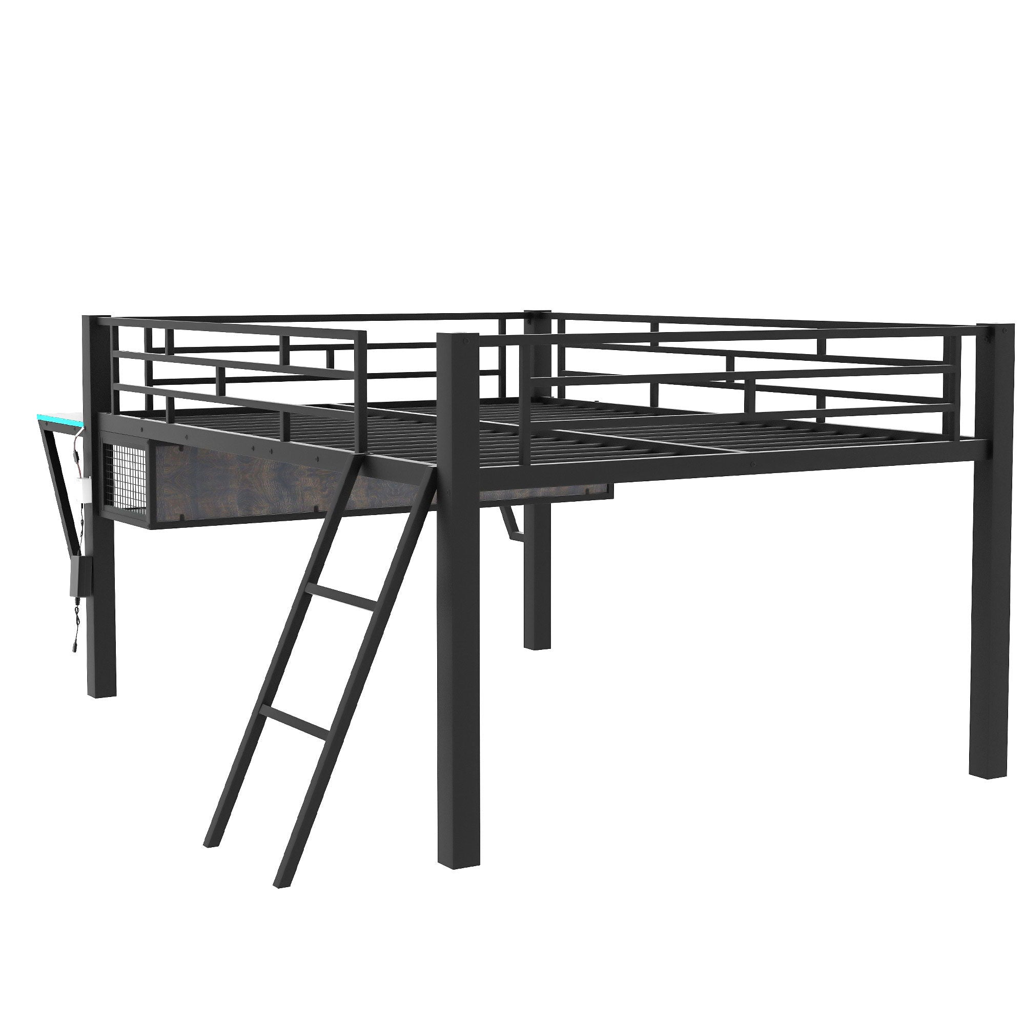Gaming - Full Size Loft Bed With Desk, LED - Black