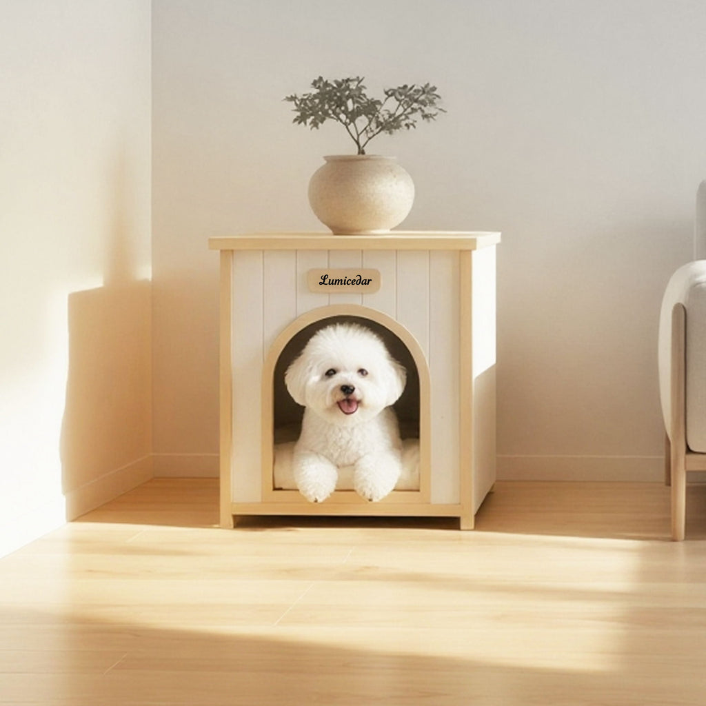Indoor Dog House With Removable Cushion, Pet House For Cats & Small Dogs - Cream White / Light Yellow