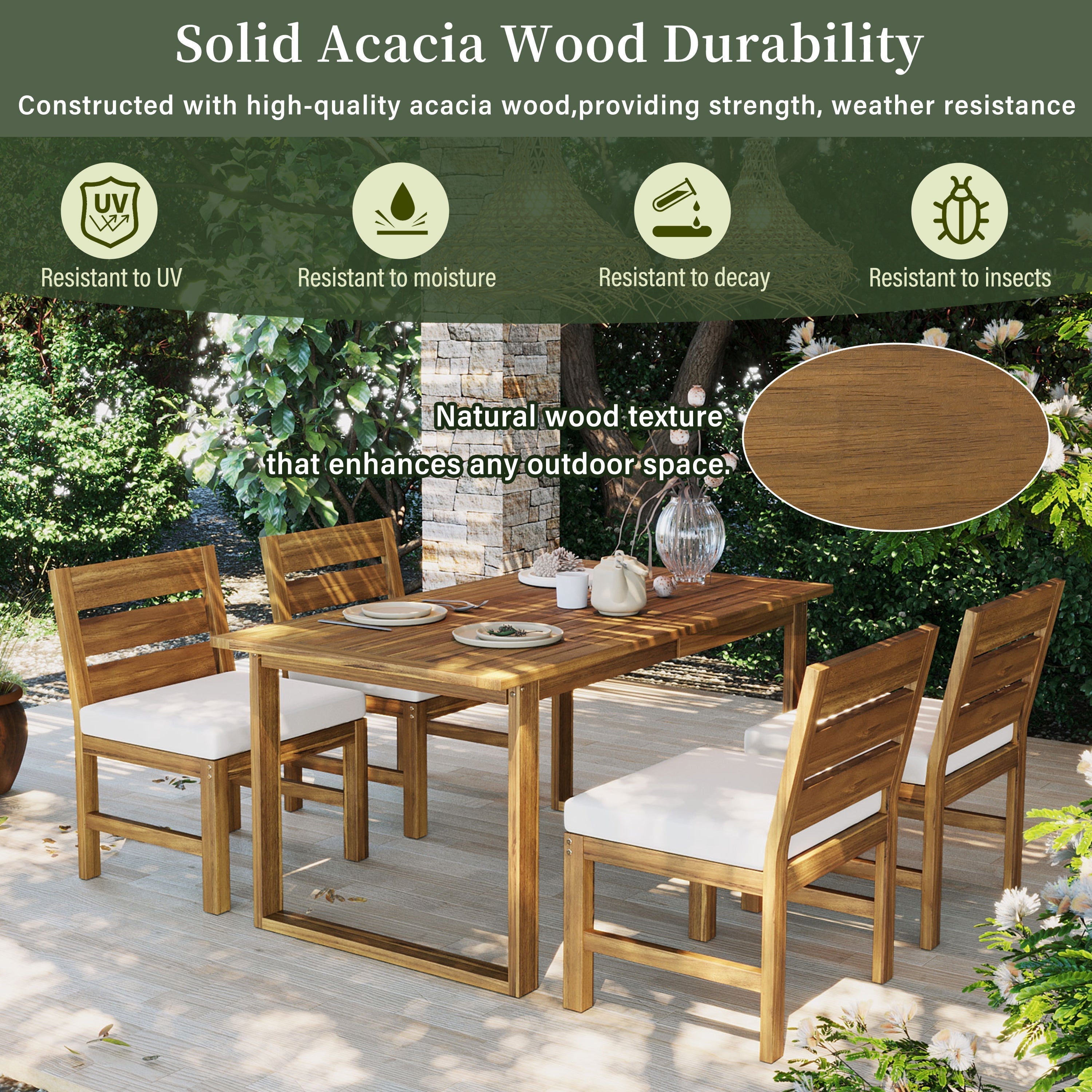 U_STYLE Farmhouse 5-Piece Outdoor Patio Dining Set with Adjustable Legs