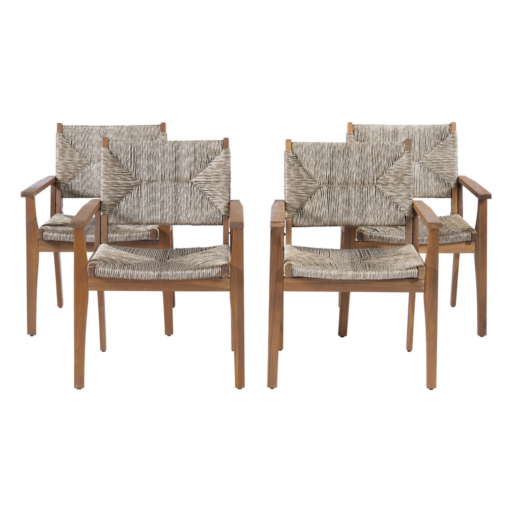 Durable Outdoor Dining Chair Set with Acacia Wood Frame and Wicker Seat