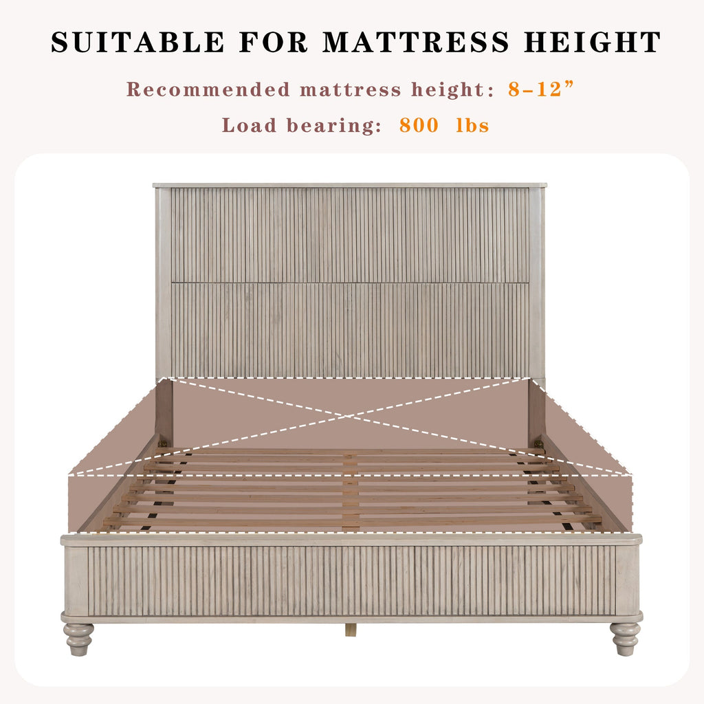 Solid Wood Queen Platform Bed Frame with Tall Headboard