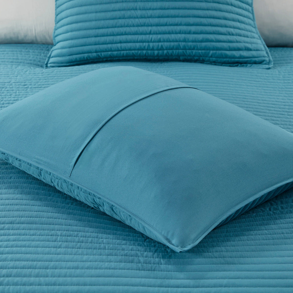 8 Piece Printed Seersucker Comforter and Quilt Set Collection Aqua Full/Queen