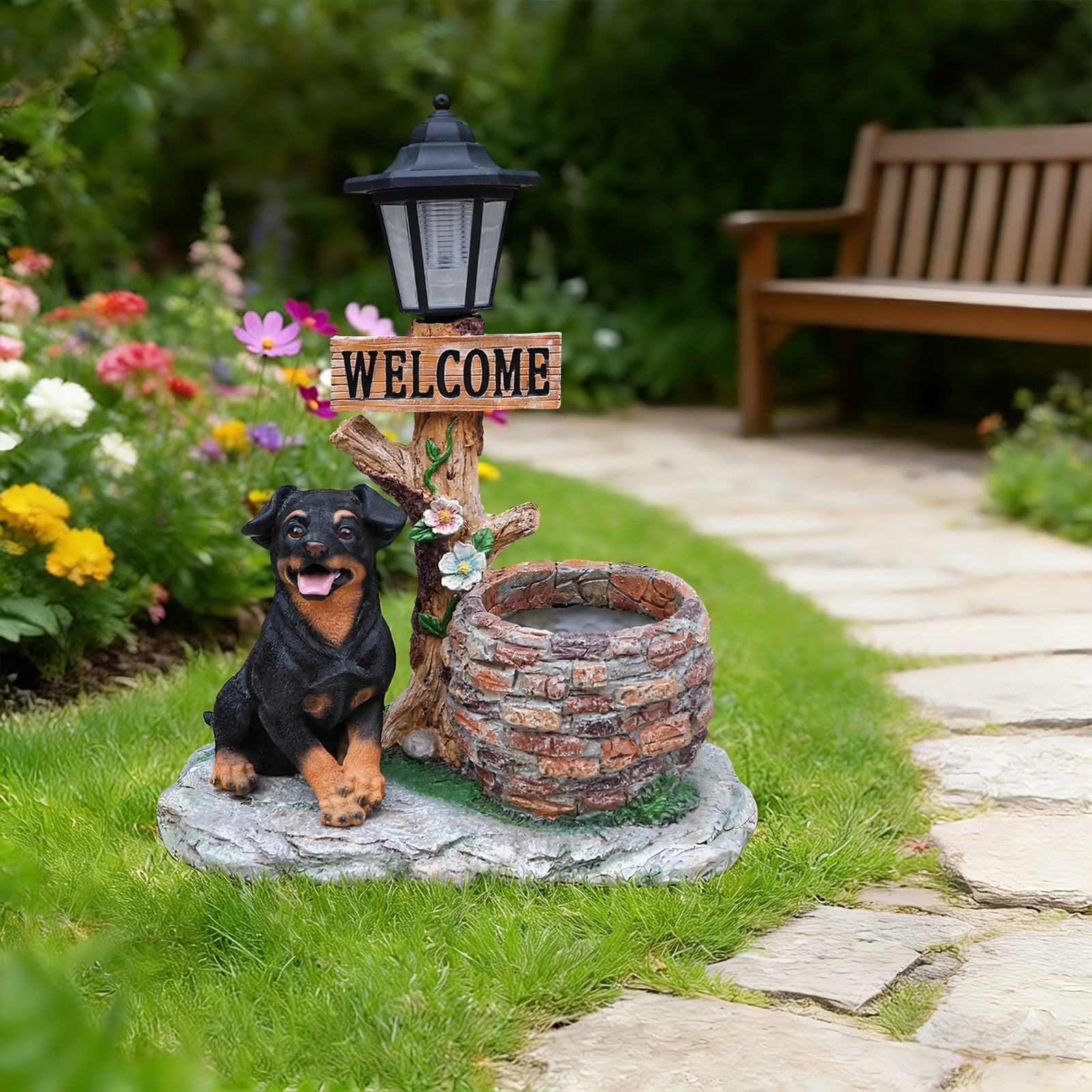 Puppy Dog Solar Planter Outdoor Statue
