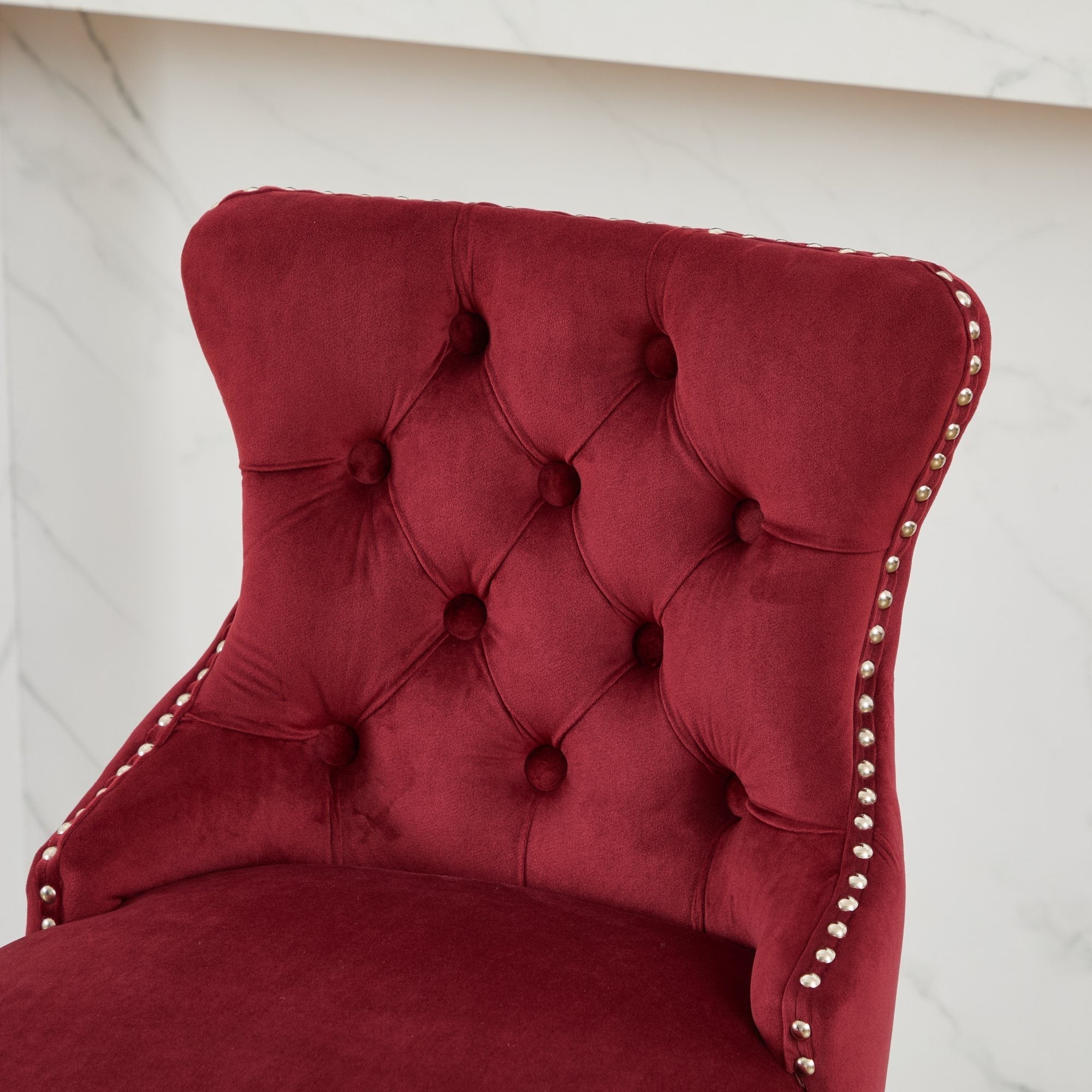 Swivel Velvet Barstools with Button Tufted Decoration - Set of 2 (Wine Red)